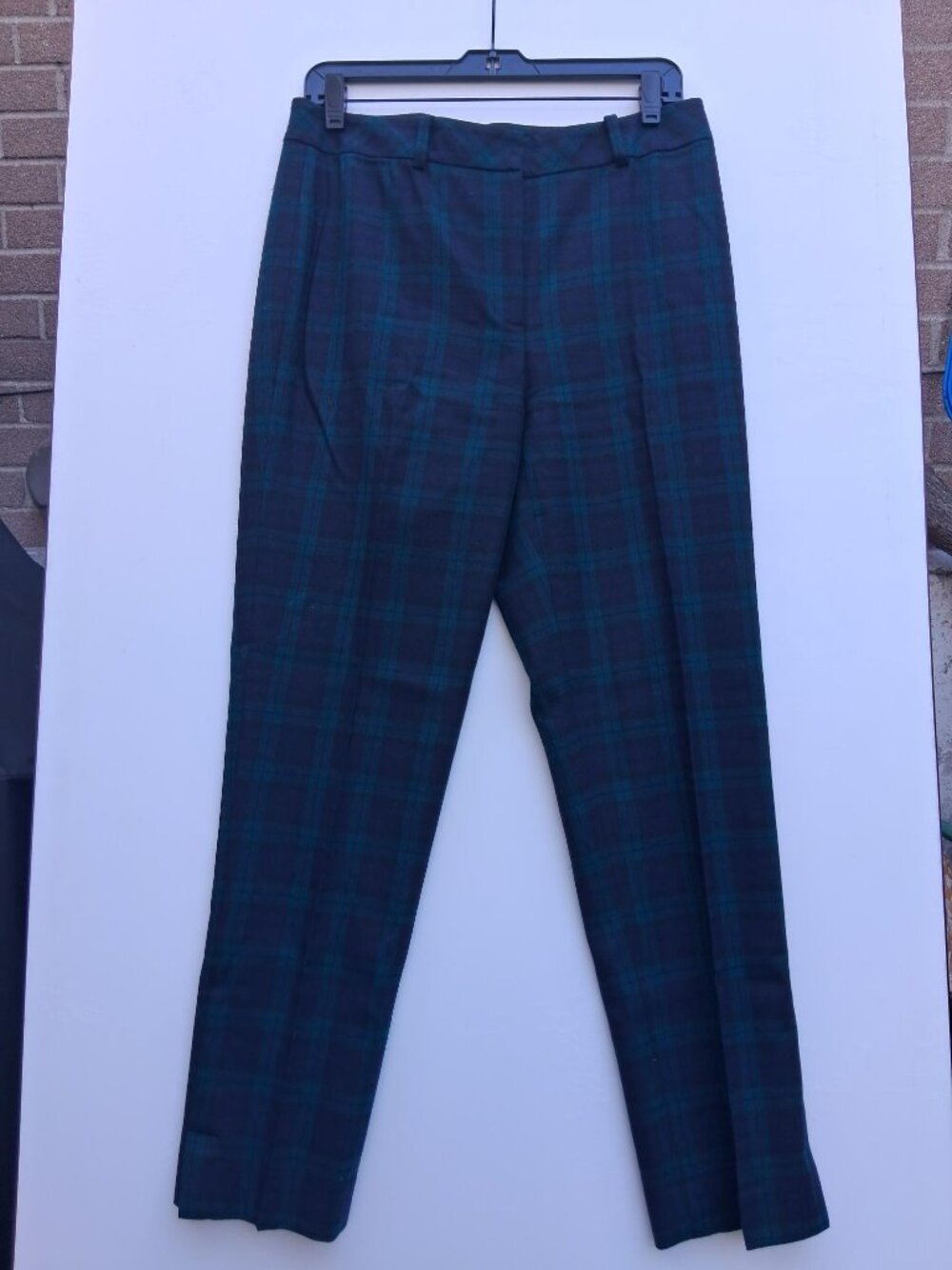 TALBOTS Heritage cropped wool-blend plaid tartan pants, green & black (s 6)